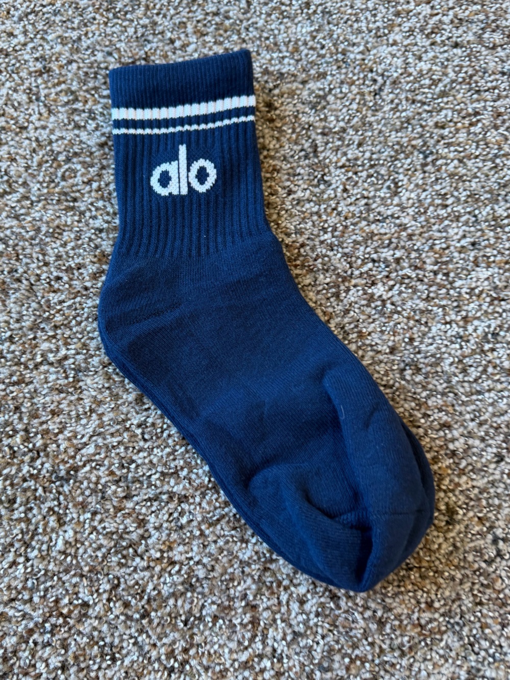 ALO Yoga Navy Blue Half Crew Socks with White Stripes